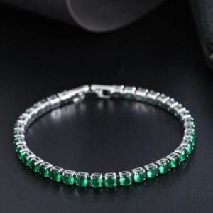 Green Rhinestone Sterling Silver Tennis Bracelet